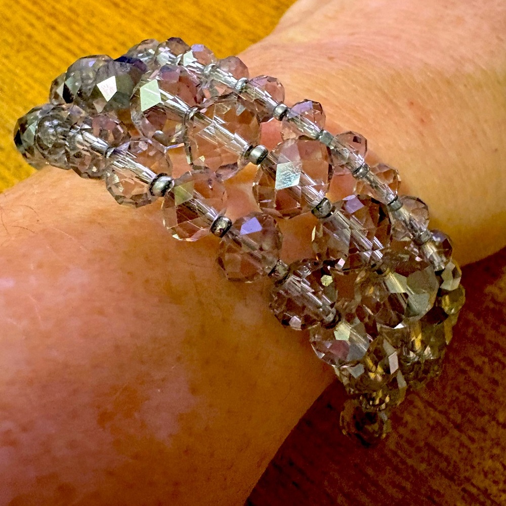 B-42 smoky Aurora borealis glass rhinestone wrap bracelet